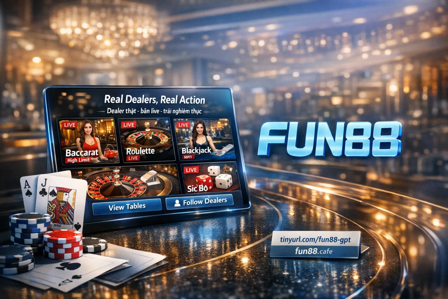 Ruang kasino langsung Fun88 dengan dealer nyata dari penyedia internasional